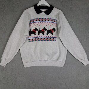 Vintage Scottish Terrier Dog Sweatshirt Women's Large Pullover Sweater Collared